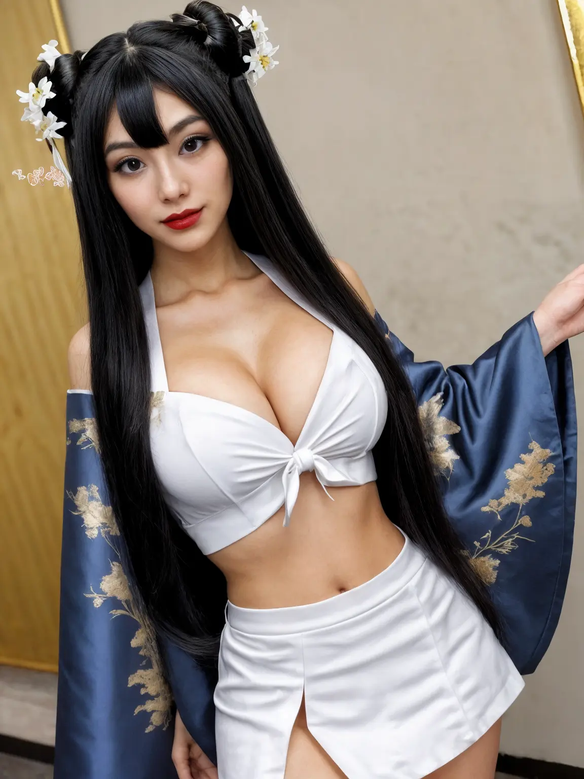 White Miniskirt and Crop Top Asian Model Reikokoro