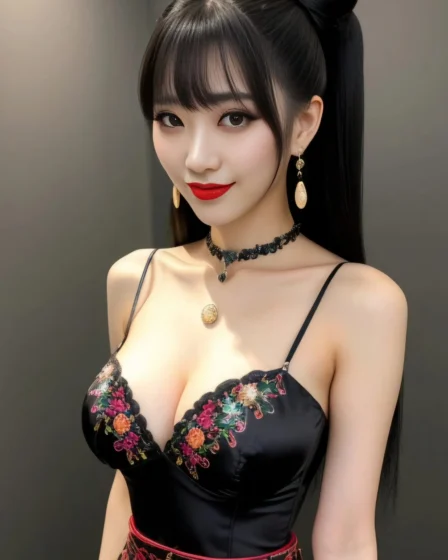 Reikokoro AI Muse of the Day. Reikokoro wearing red miiskirt and croptop.