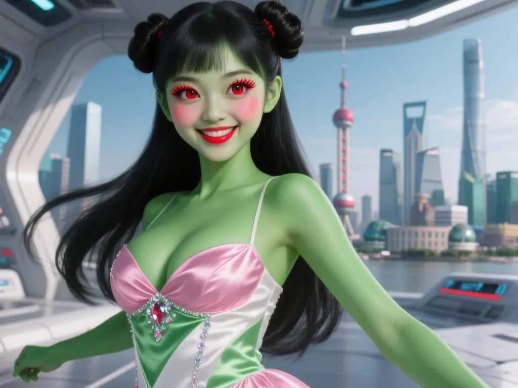 Space Girl Zyna Green Alien Cute with silk Dress