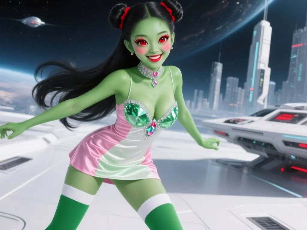 Space Girl Alien Green Skin Lovely