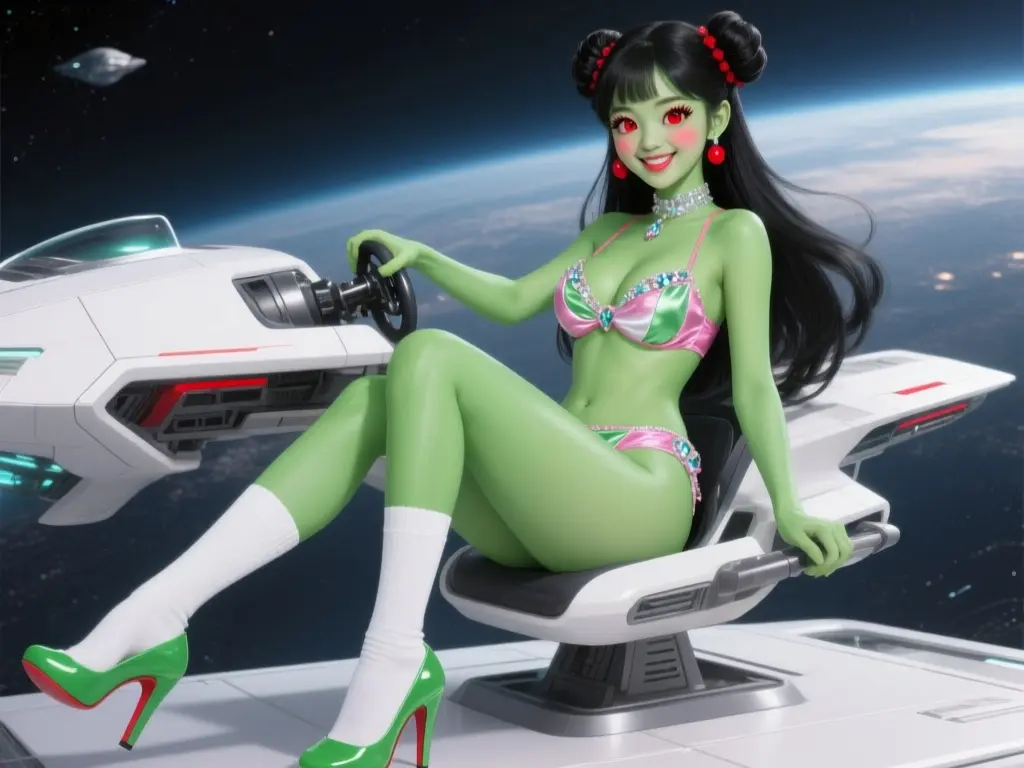 Space Girl Green Alien Cute with silk Bikini
