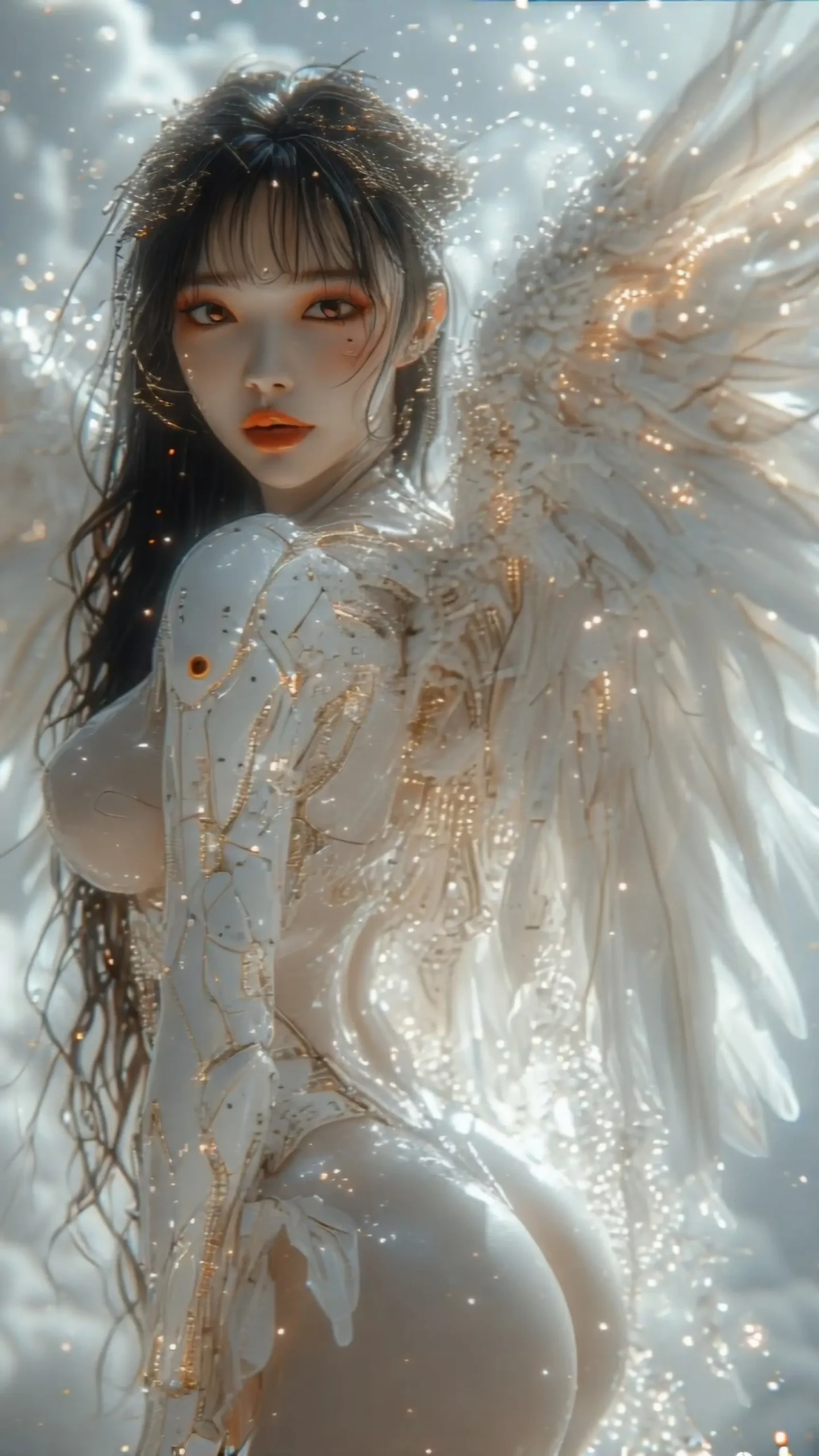 AI Art Glitched Angel in the Data Storm