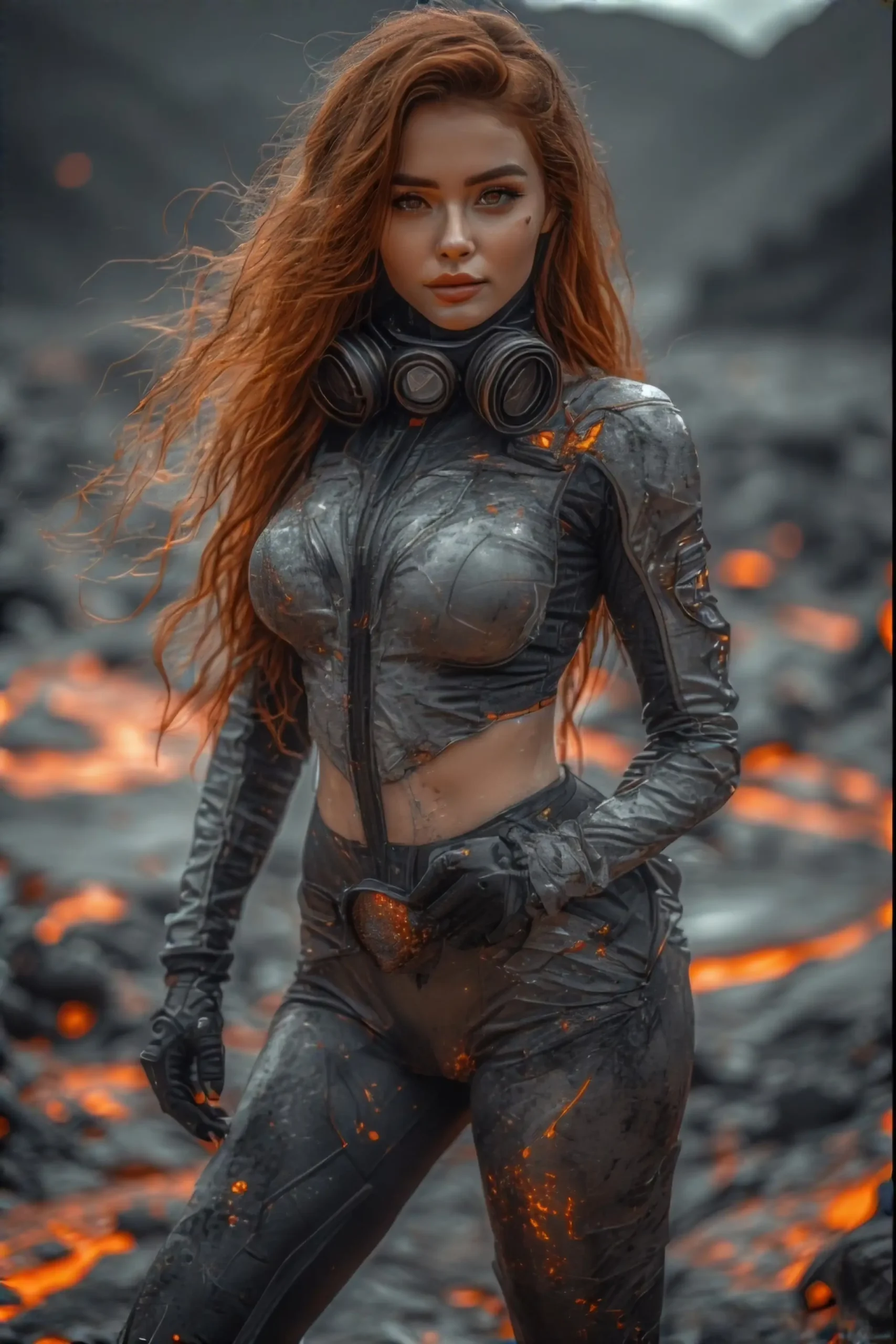 Volcano babe AI Girl volcano goes wild lava fashion