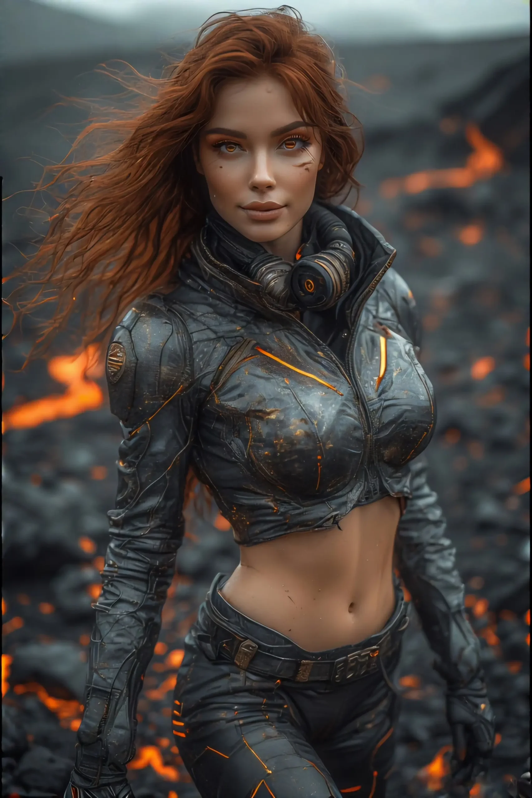 Volcano babe AI Girl volcano goes wild lava fashion