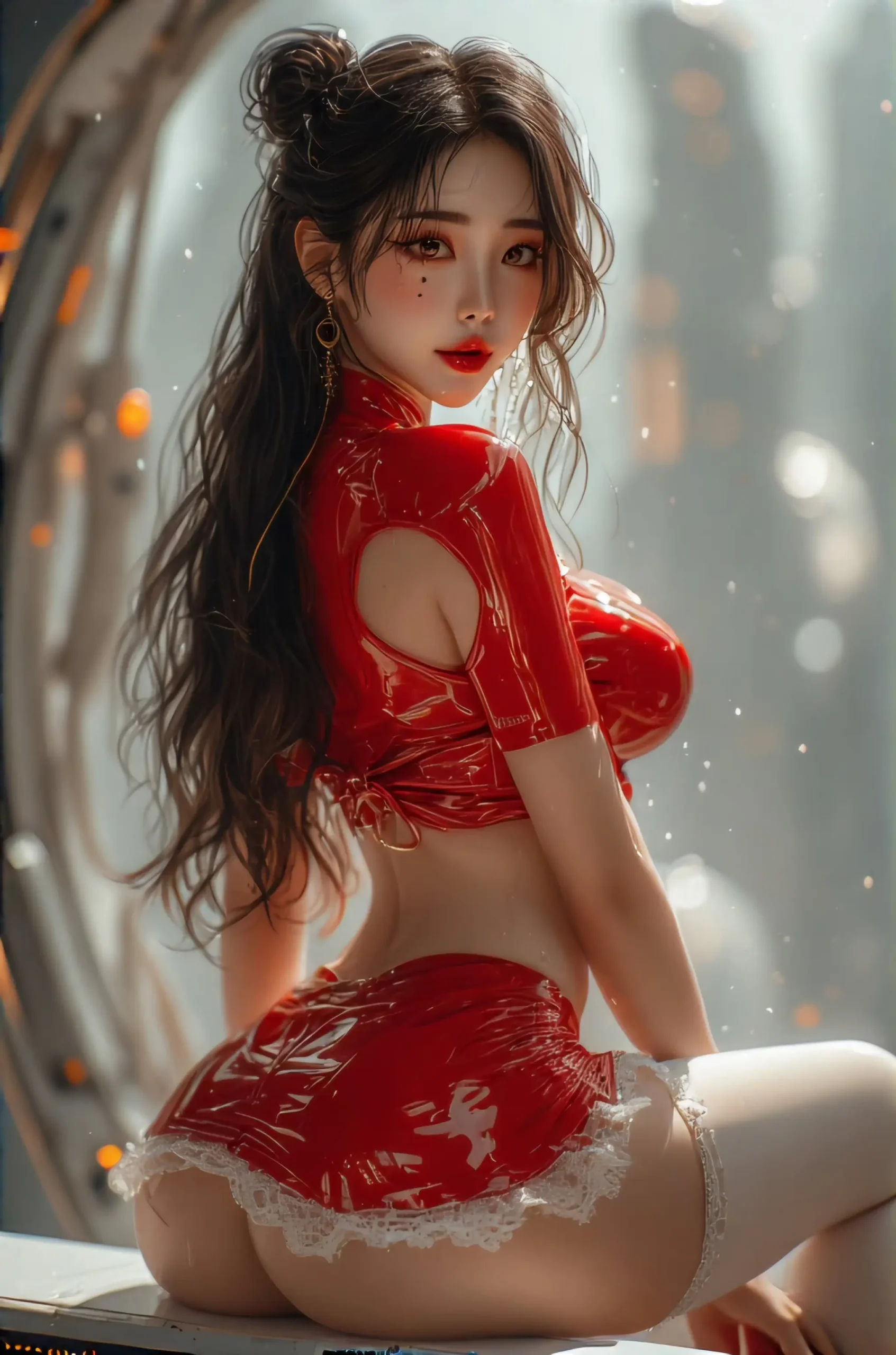 love in red latex miniskirt babe 06