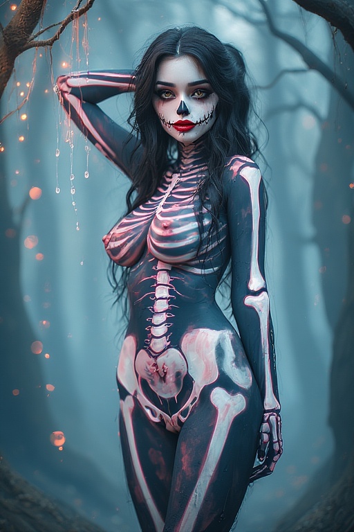 Skeleton Babe in body paint.