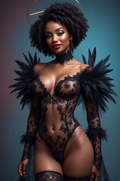 Fallen Angel with black feathers and a halo that definitely isn’t innocent.