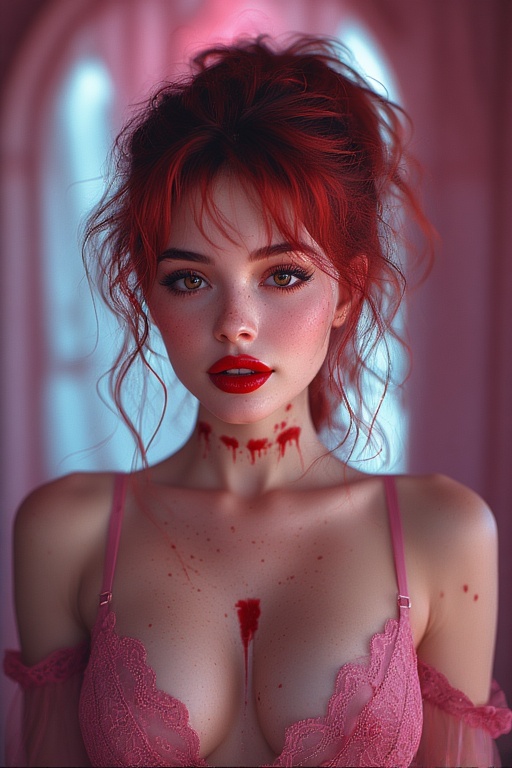 Vampire bite makeup + messy hair.